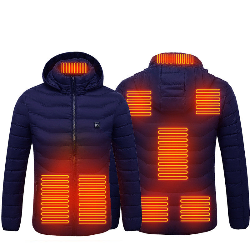 Men Women Heated Puffer Jacket Electric Heating Coat Insulated Hood Windbreaker 9Heat Zones