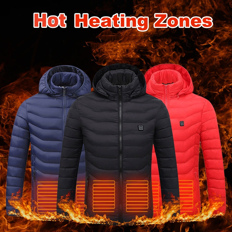 Men Women Heated Puffer Jacket Electric Heating Coat Insulated Hood Windbreaker 9Heat Zones