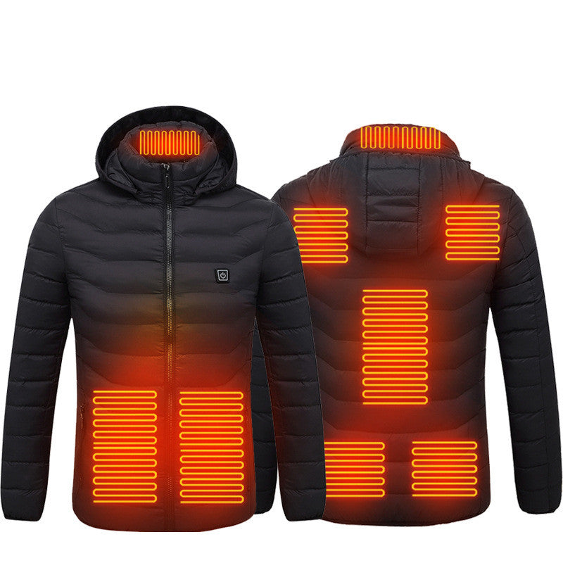 Men Women Heated Puffer Jacket Electric Heating Coat Insulated Hood Windbreaker 9Heat Zones