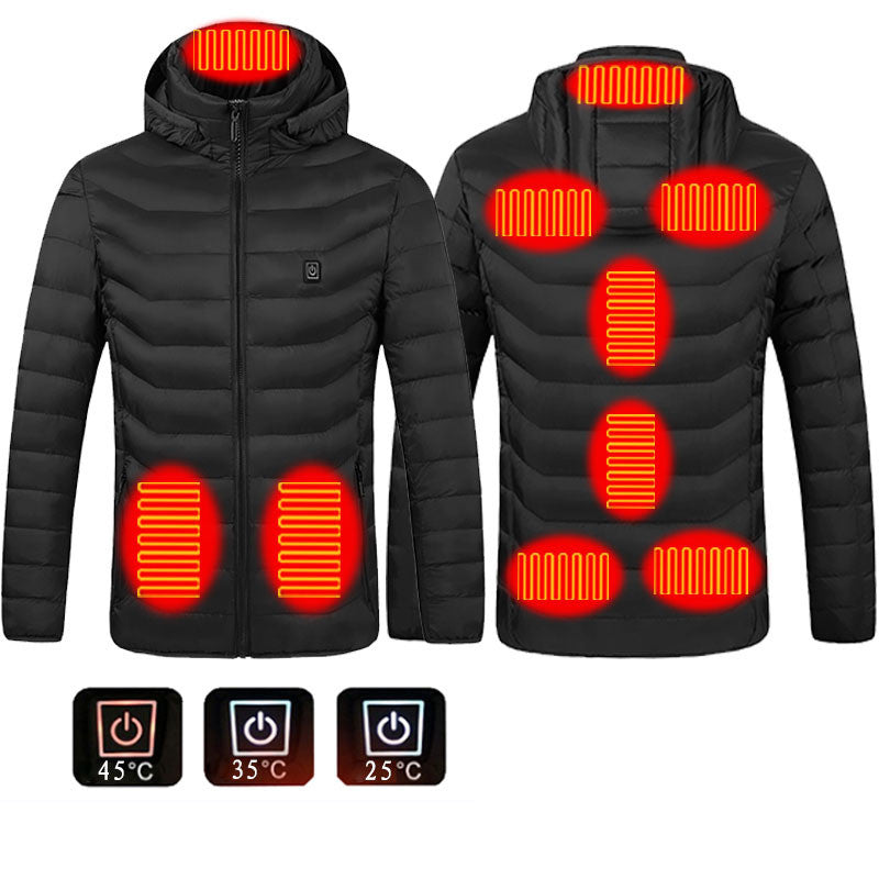 Men Women Heated Puffer Jacket Electric Heating Coat Insulated Hood Windbreaker 9Heat Zones