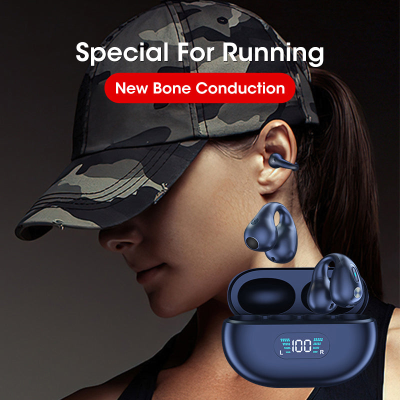 Bone Conduction Headphones TWS Earbuds Ear Clip Bluetooth 5.3 Touch